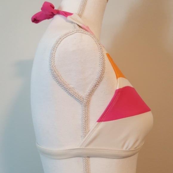V neck tie neck bikini top. Pink white and orange - Picture 4 of 6